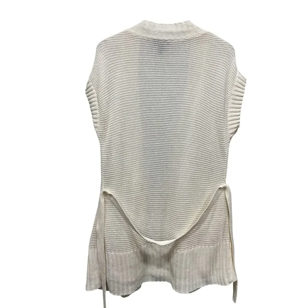 Vtg Lauren Jeans Co RL Open‎ Knit Linen Blend Cardigan Vest Size L Ivory